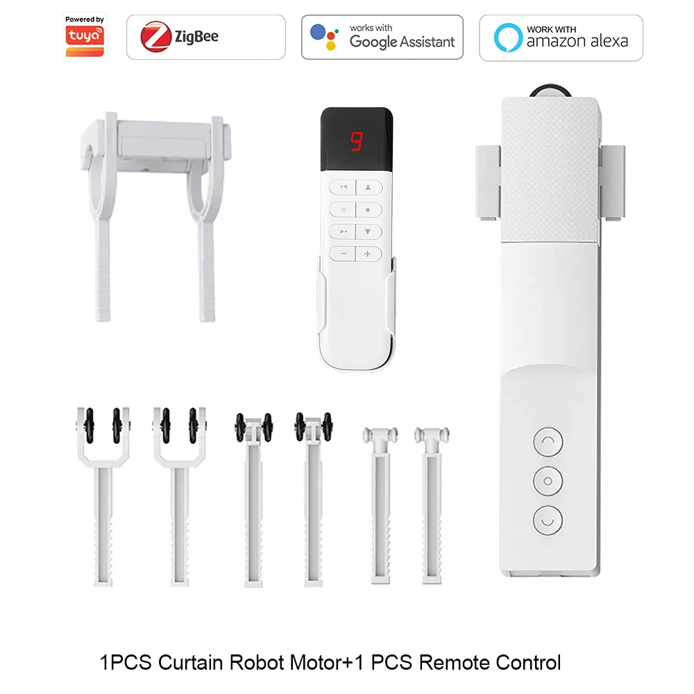 

MYQ Tuya Smart ZigBee Curtain Driver for Universal Rod Track App Voice Control Rechargeable Battery for Living Room