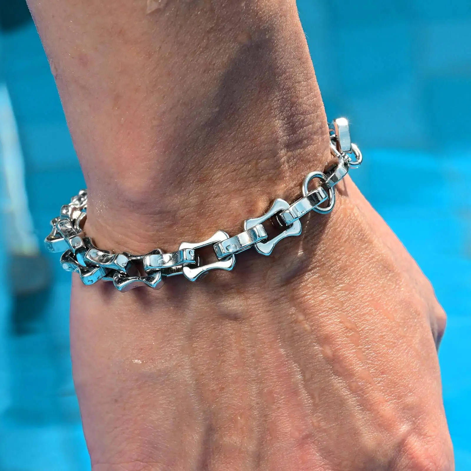 

Thick Men's Chain Bracelet,Handmade Stainless Steel Links Wristband,Casual Jewelry Gift