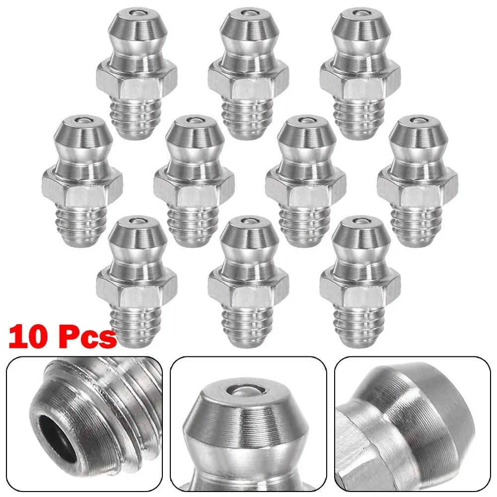 10/5Pc 201 Stainless Steel Straight Hydraulic Grease Fitting M6 X 1mm Thread Kit 14mm Height Grease Nipple Machine Tool Supplies