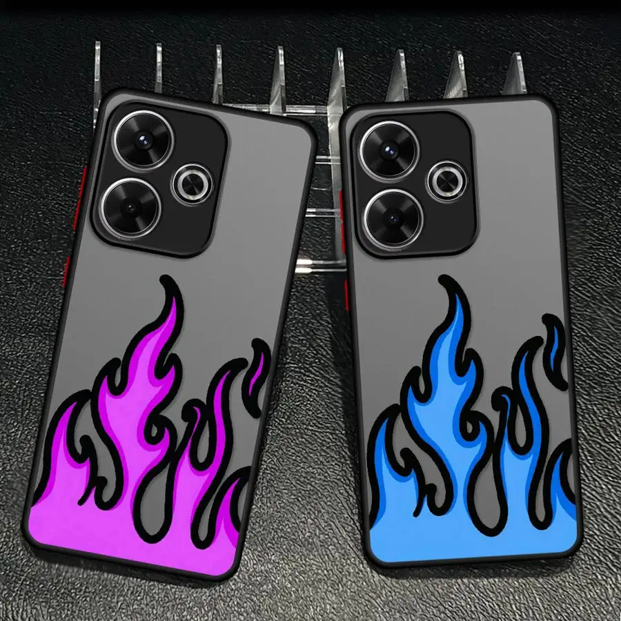 Case for Xiaomi Redmi Note 15 13 14 Pro Plus 10 11 12 13C 14C 9S A4 Funda Phone Cover Blue And Red Flames view 2