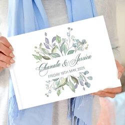 Personalized Wedding Guest Book White Wedding Guest Book with Floral Green Leaf Name Date Custom Scrapbooking Wedding