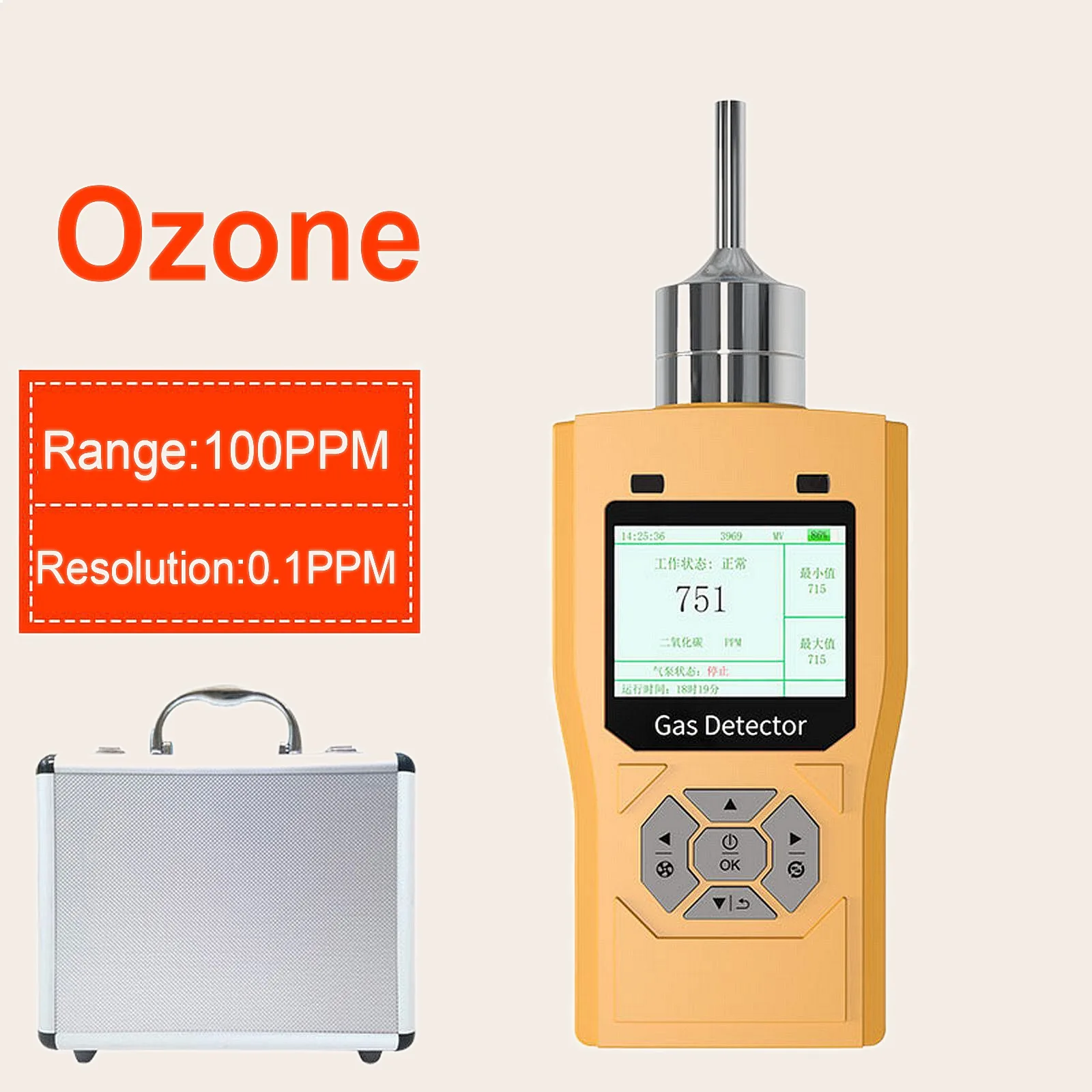 Portable Ozone Analyzer O3 Meter Air Quality Detector Intelligent Sensor Pollution Monitor