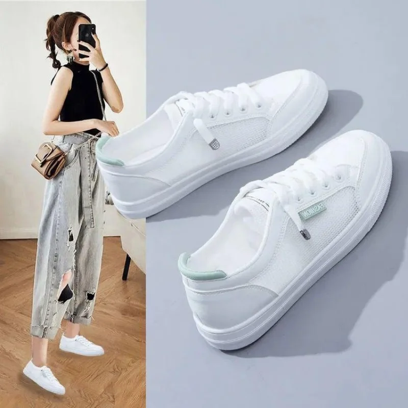 Women Sneakers Women\'s Vulcanize Shoes Spring Autumn Breathable Flats Solid Color Mesh Shoes Young Woman Casual White Shoes