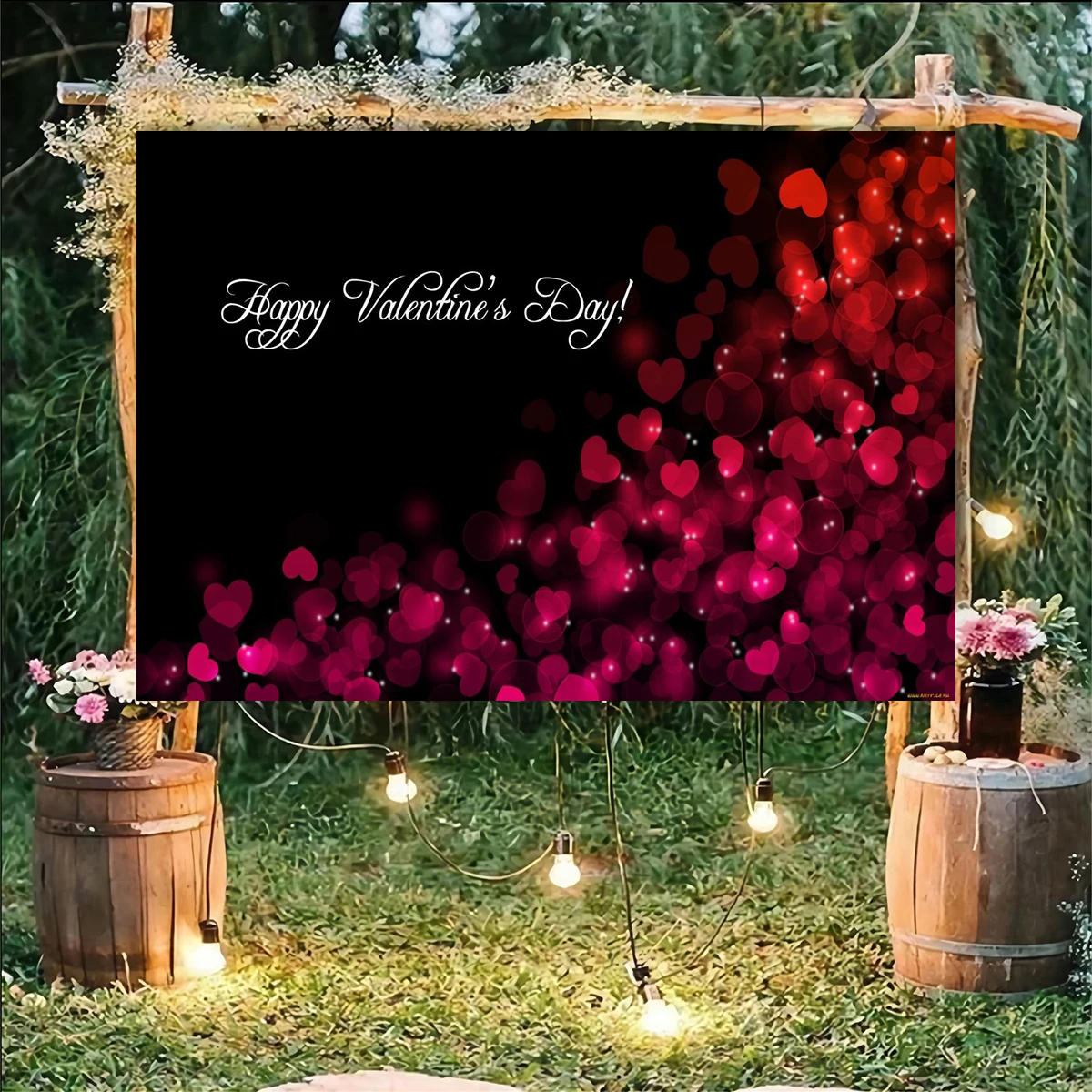 

Happy Valentine's Day Backdrop Red Rose Love Black Background Wedding Party Anniversary Decoration Banner Photography For Lover