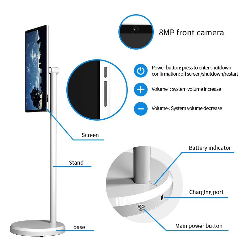 22 inch Movable TV|2K  Inbuilt|Android 15 Floor Stand Tablet|8-core 6G+128G Rotatable Screen|Airplay Projection Supported