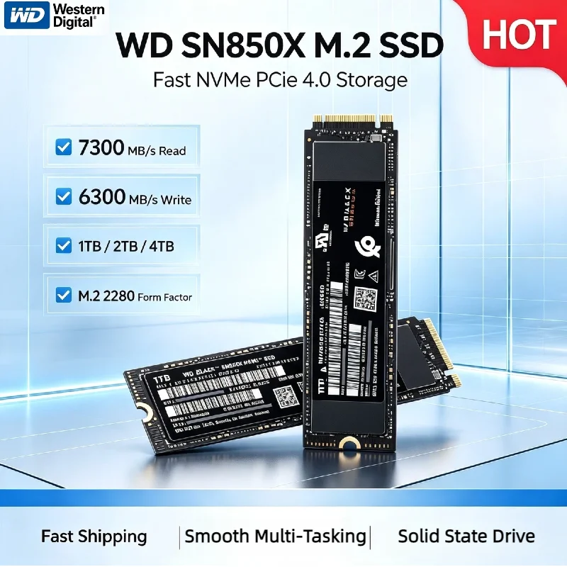 Western Digital WD SN850X M.2 2280 NVMe PCIe 4.0x4 Interne Solid-State-Drive SSD Festplatte 1TB 2TB für Gaming-Laptop und Desktop-PC