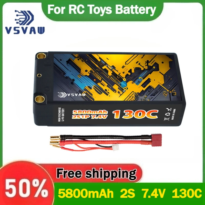 

【Fast Delivery】VSVAW 5800mAh 2S 7.4V 130C/260C Lipo Battery With 5mm Graphene Bullet For 1/10 RC Car Race Boat Tank Parts