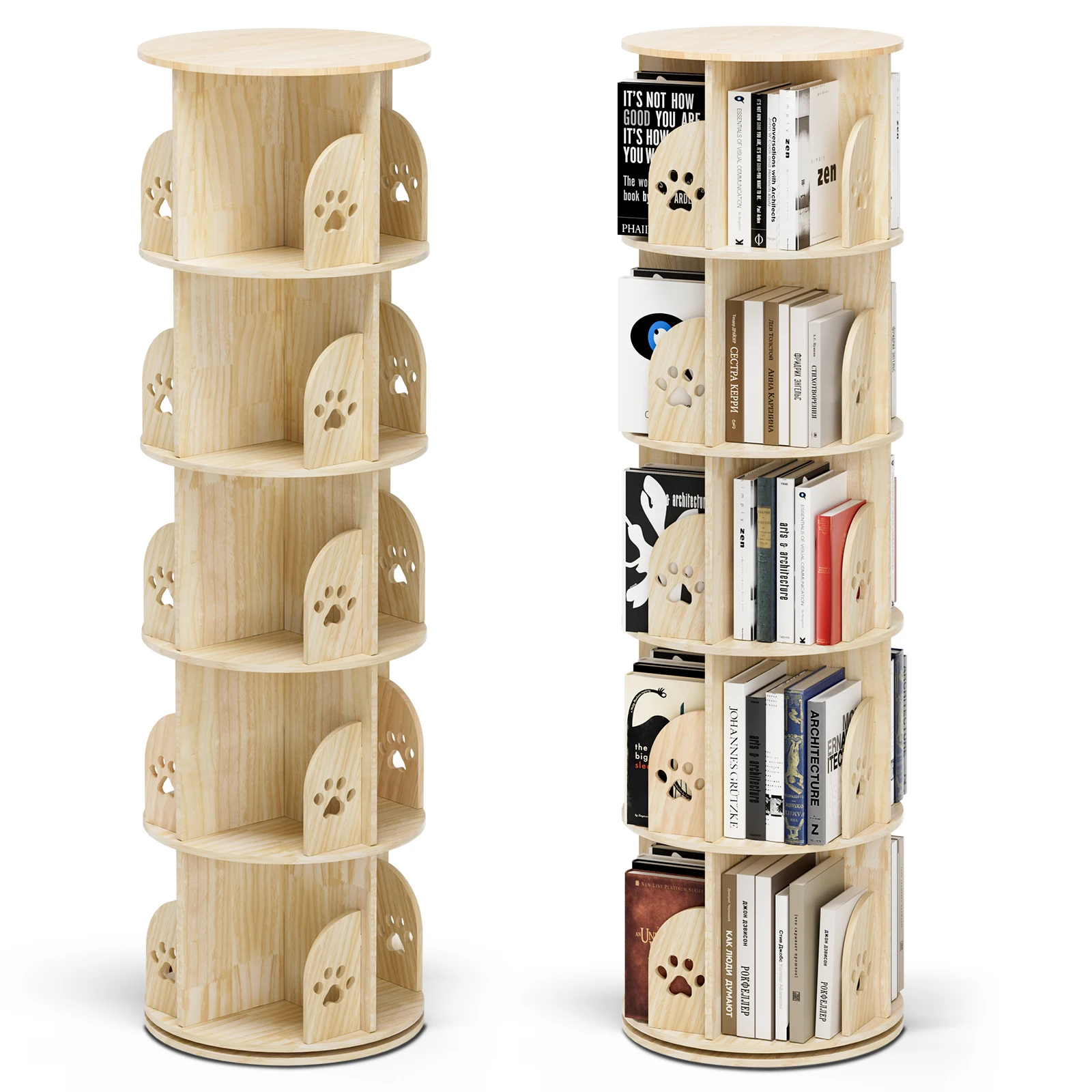 Estantería Giratoria de Madera Maciza de 360 Grados, Librería de Pie, Estante de Almacenamiento Móvil, Armario Pequeño y Estrecho para Niños