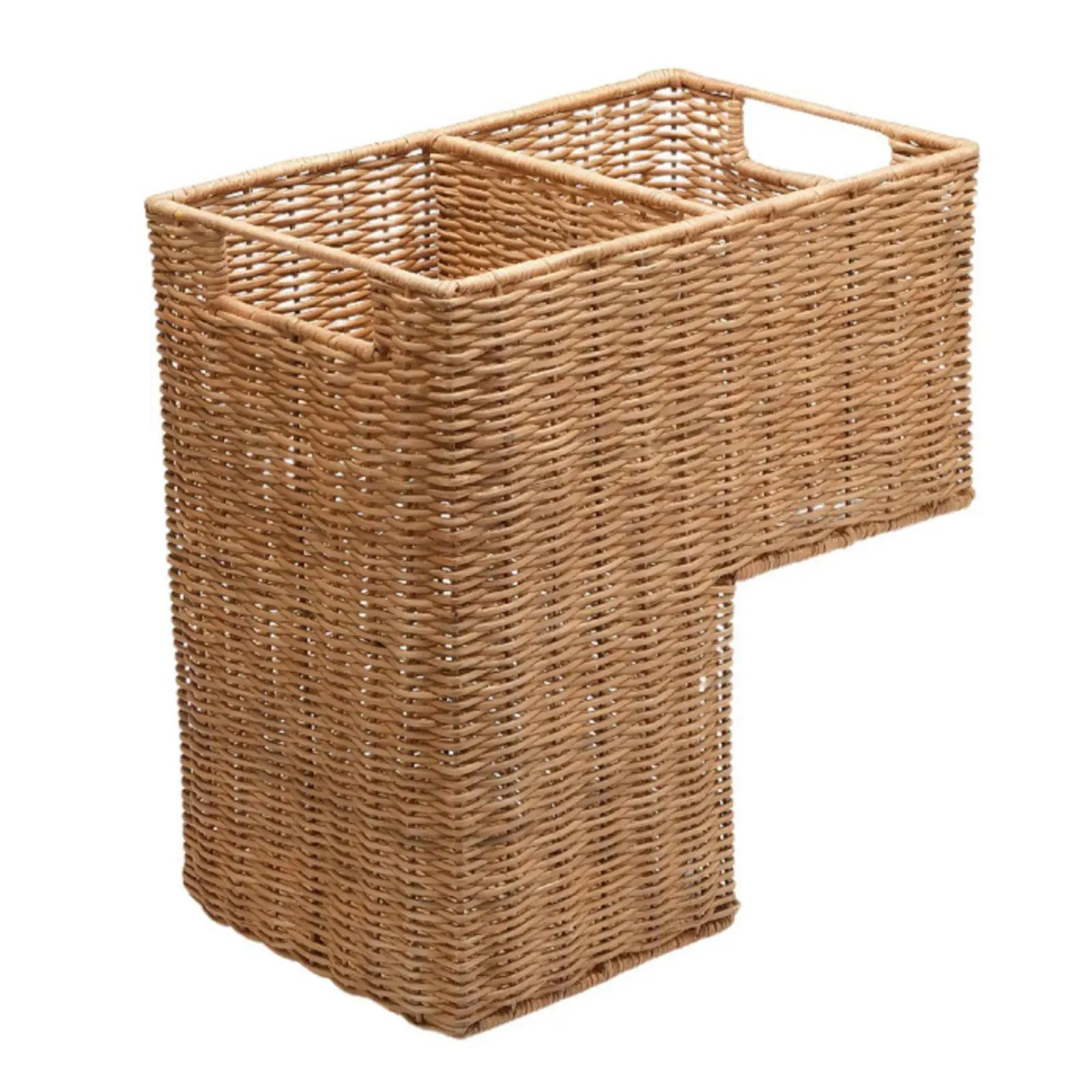 Woven Storage Basket Stair Organizer Rattan L Shaped Step Bin Practical Home Solution for Books Throws Shoes