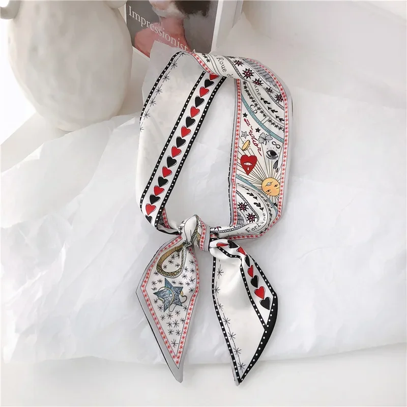 2024 French Versatile Tarot Goddess Sun Ladies 100% Twill Silk Scarf Decoration Long Strip Tie Binding Bag Ribbon