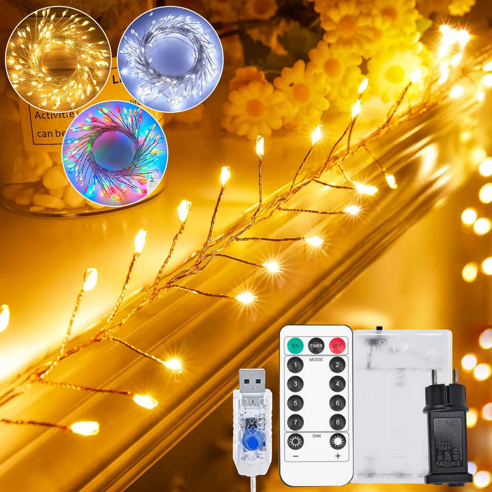 3M 6M LED String Firecracker Lights 3AA Battery/USB EU US Plug Kit Remote Control 200 400 LEDs/M Christmas Wedding Party Decor