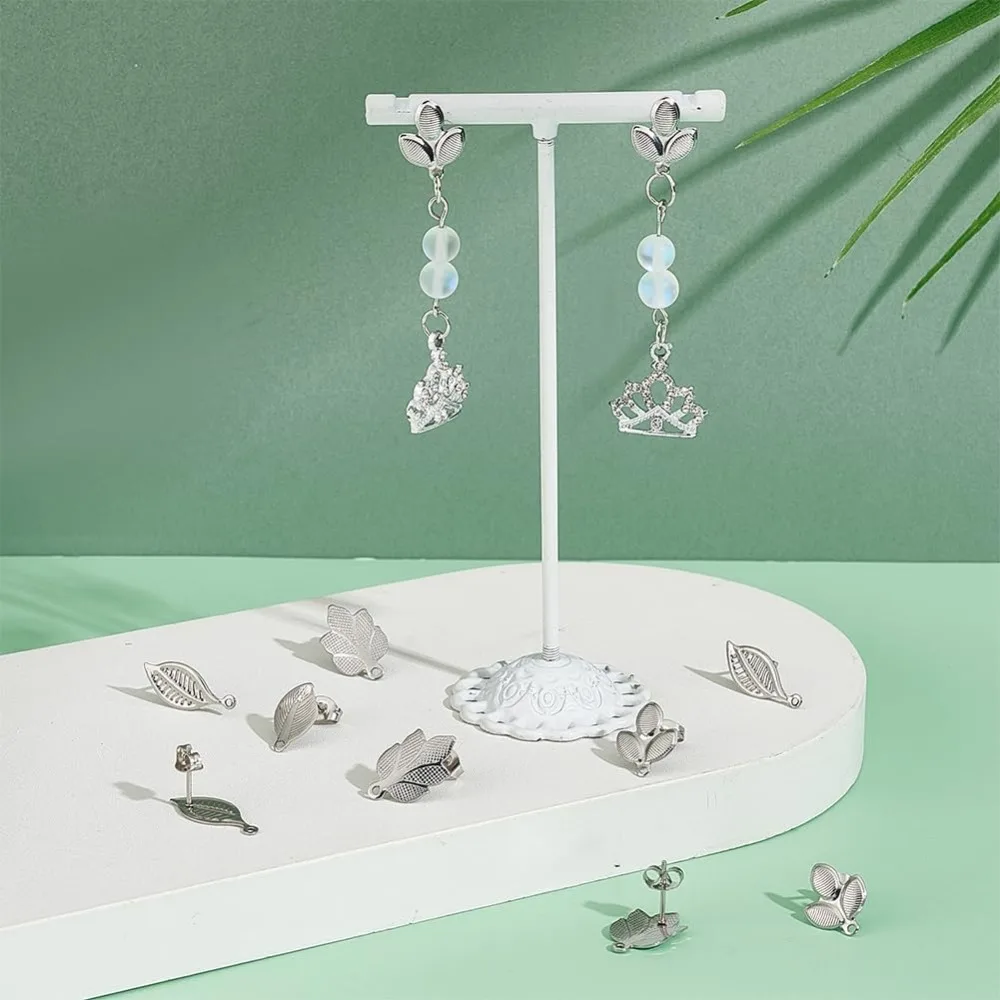 40 قطعة 4 أنماط الفولاذ المقاوم للصدأ قرط الاذن المرصع النتائج ورقة وأقراط مع الحلقات والقرط ظهورهم الأذن ترصيع القرط المشاركات #2