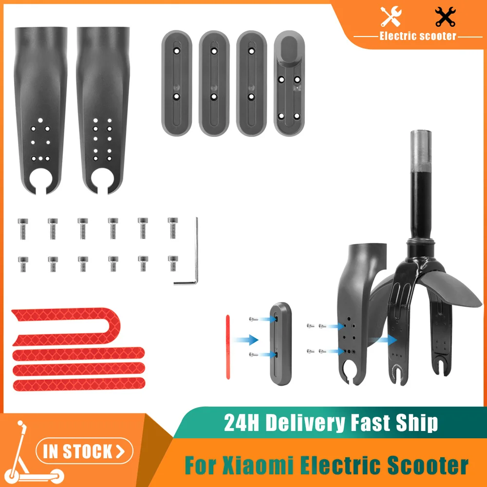 1set Front Fork Cover With Wheel Cover Hub Cap Protective Shells for Xiaomi M365 Electric Scooter Reflective Stickers Fork Parts