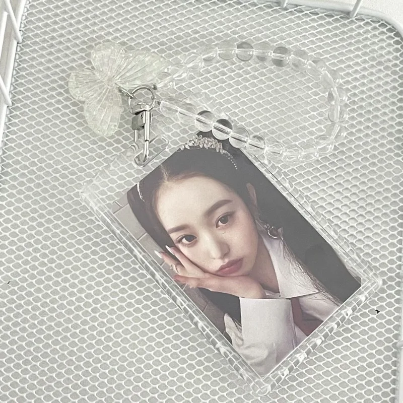 Transparent Acrylic Card Sleeve With Butterfly bear keychain Ins Style Card Protective Case Kpop Photocard Holder Keychain