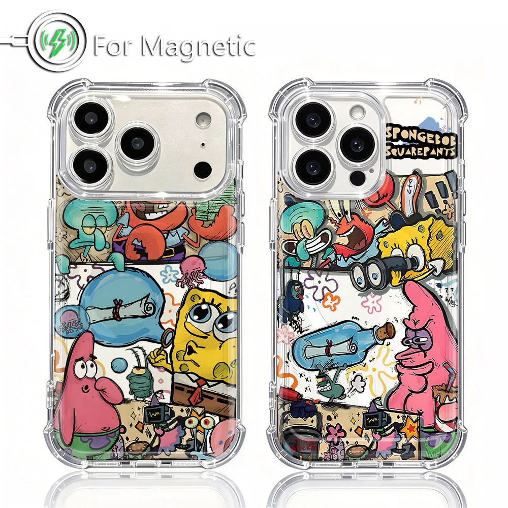 Cute S-spongebobs Magnetic Phone Case for Samsung Galaxy S23 S24 S25 S26 Plus Ultra Edge FE 5G Clear Anti Fall Cover