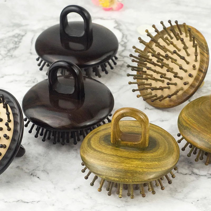 American New Product Green Sandalwood Sandalwood Ring Air Cushion Comb Cleaning Scalp Massage Comb Portable Natural Meridian Com