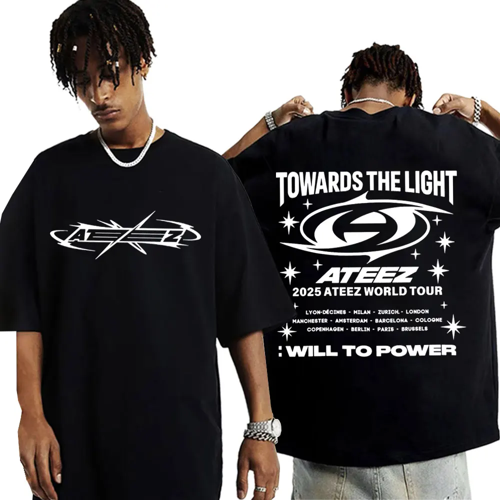 New 2025 ATEEZ World Tour Towards The Light Will To Power Graphic T-shirt Men Women Korean Kpop Harajuku Short Sleeve T Shirts