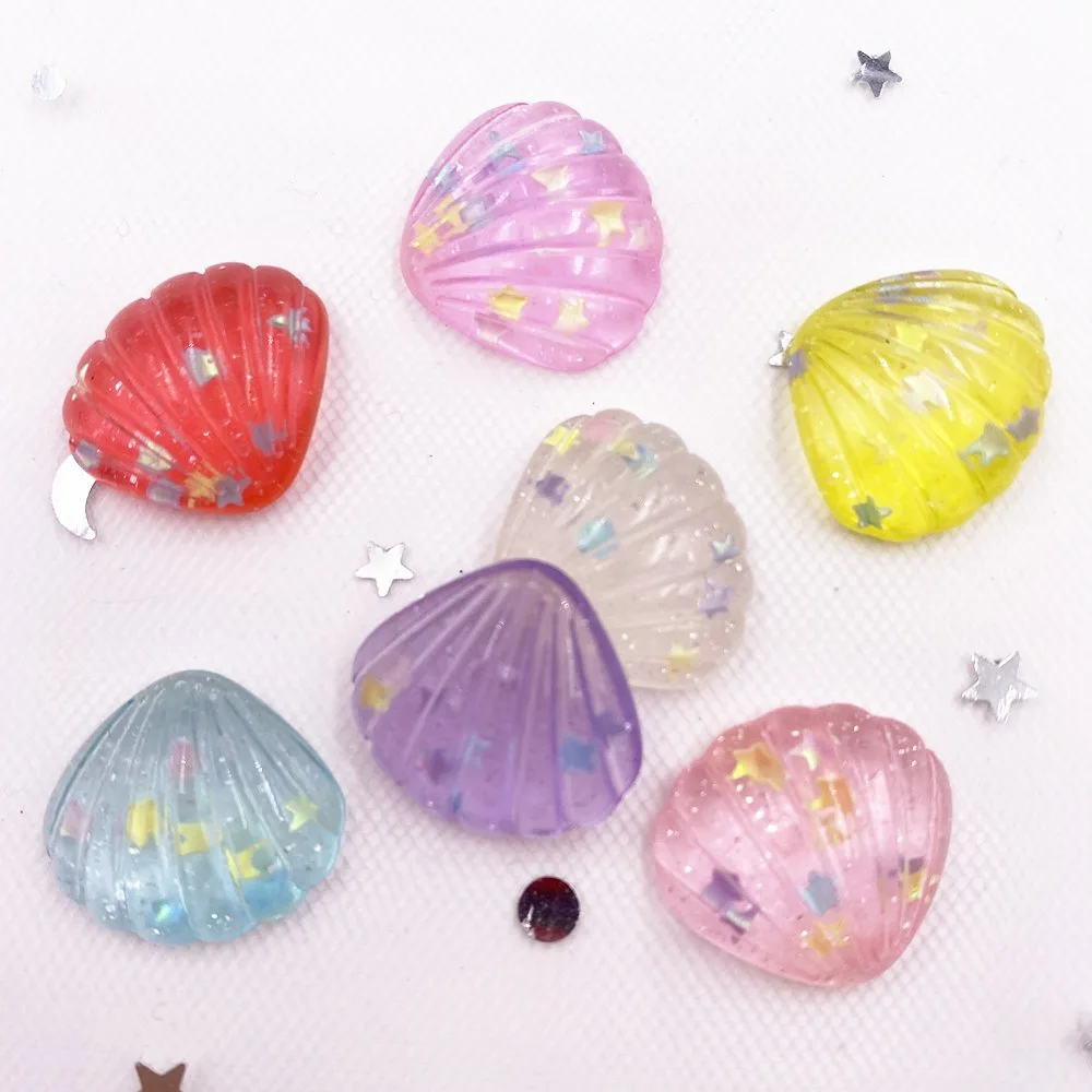 New 12Pcs Shiny Resin Glitter Star Shell Crystal Gems Flatback Rhinestone Figurines Home Craft DIY Scrapbook OG68