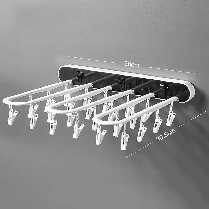 Balcony Foldable Underwear Sock Drying Rack 24 Clip Storage Panties Bra Hanging Bathroom Towel Organizer No Punch Space Saving