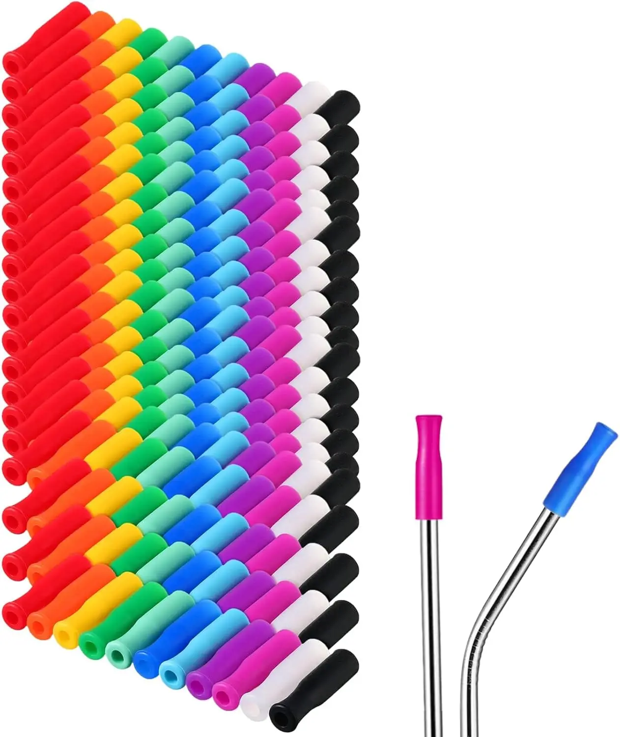 200 Pcs Silicone Straw Tip Multicolored Straw Tip Cover Reusable Metal Tip for 6mm Outer Diameter Metal Stainless Steel,Wholesal