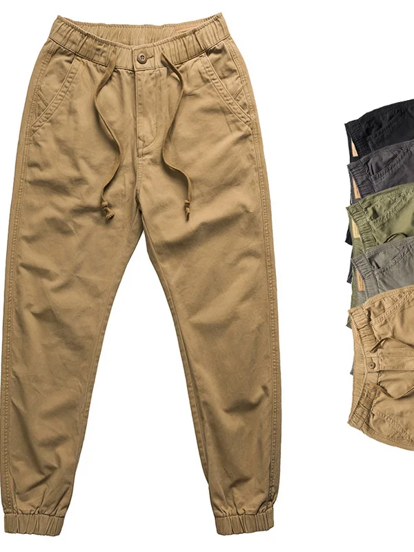 

American Retro Cotton Trousers for Men with Dstring Loose Fit Long Pants Khaki Workwear Sle Spring Autumn Seasonal Wear