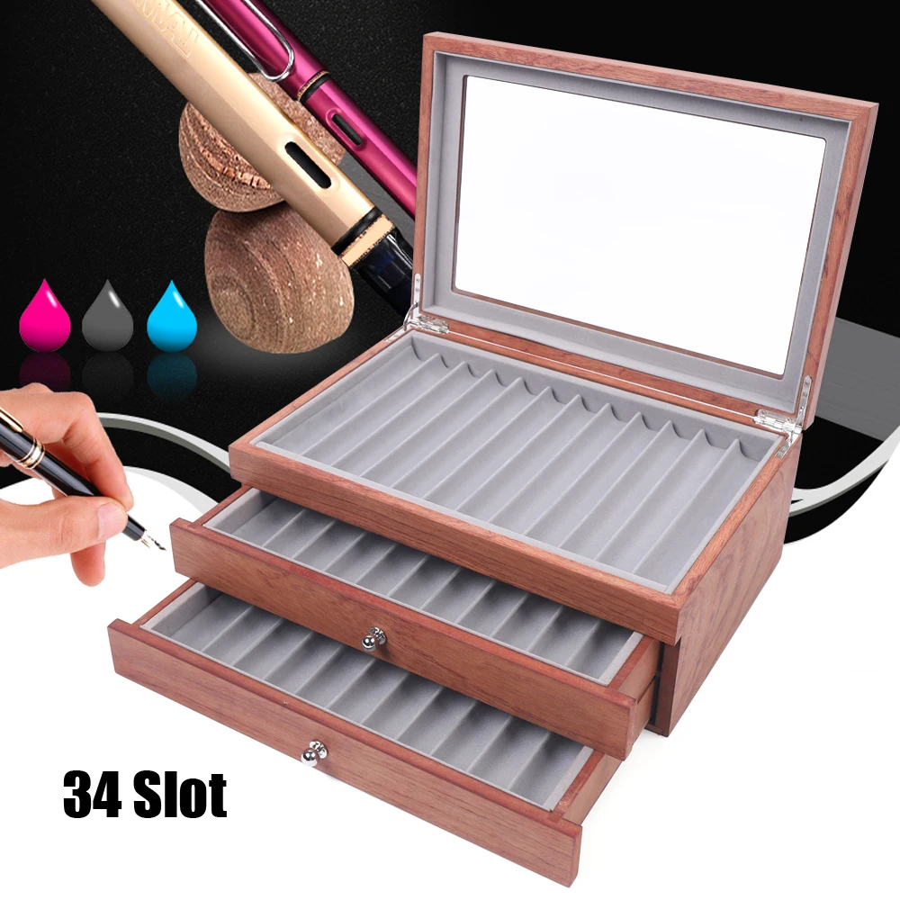 

34 Slots Fountain Pen Display Case Pen Collector Organizer Box Pen Case