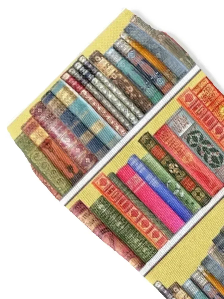 Christmas books, christmas library, Vintage Bookshelf on yellow Socks shoes Men's Lots Wholesale Women Socks Men's
