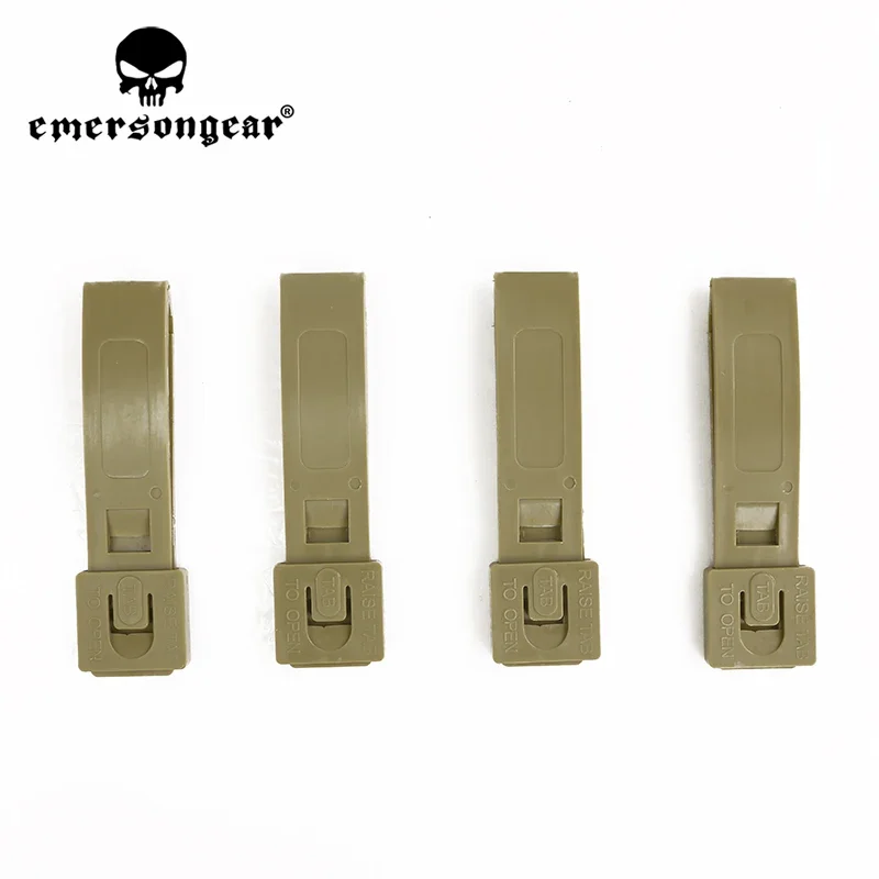 Emersongear 4PCS/Set Short Malice Clips Tactical Bag Pouch MOLLE Connection Strap Short Version Outdoor Hunting Vest Airsoft TAN