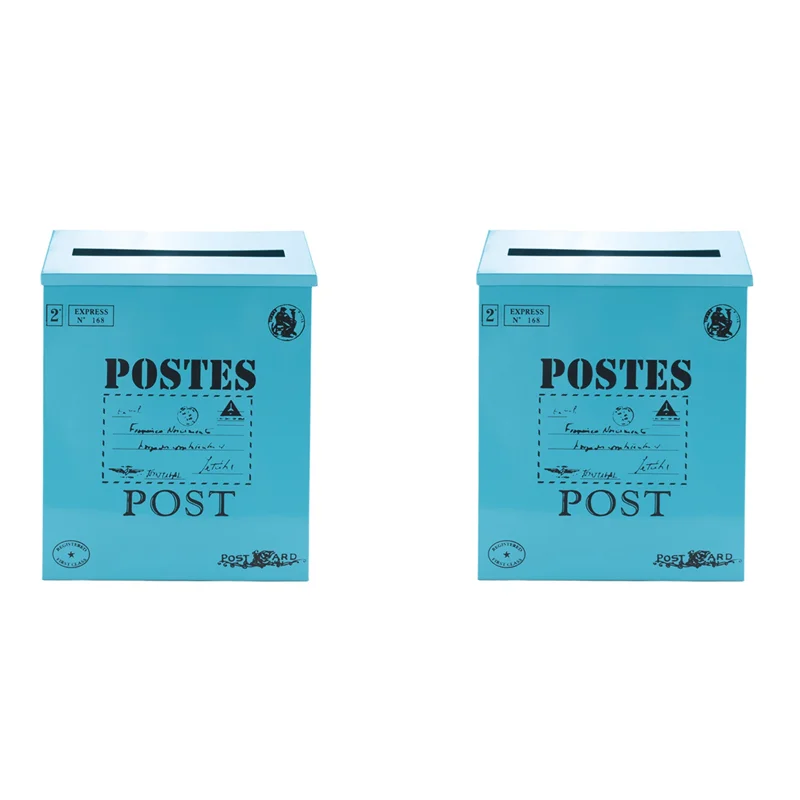 ABRE-2X Mailbox Vintage Wall Mount Mailbox Post Letter Box For Outside Antique Metal Mailbox Rust Resistant Mail Holder Blue