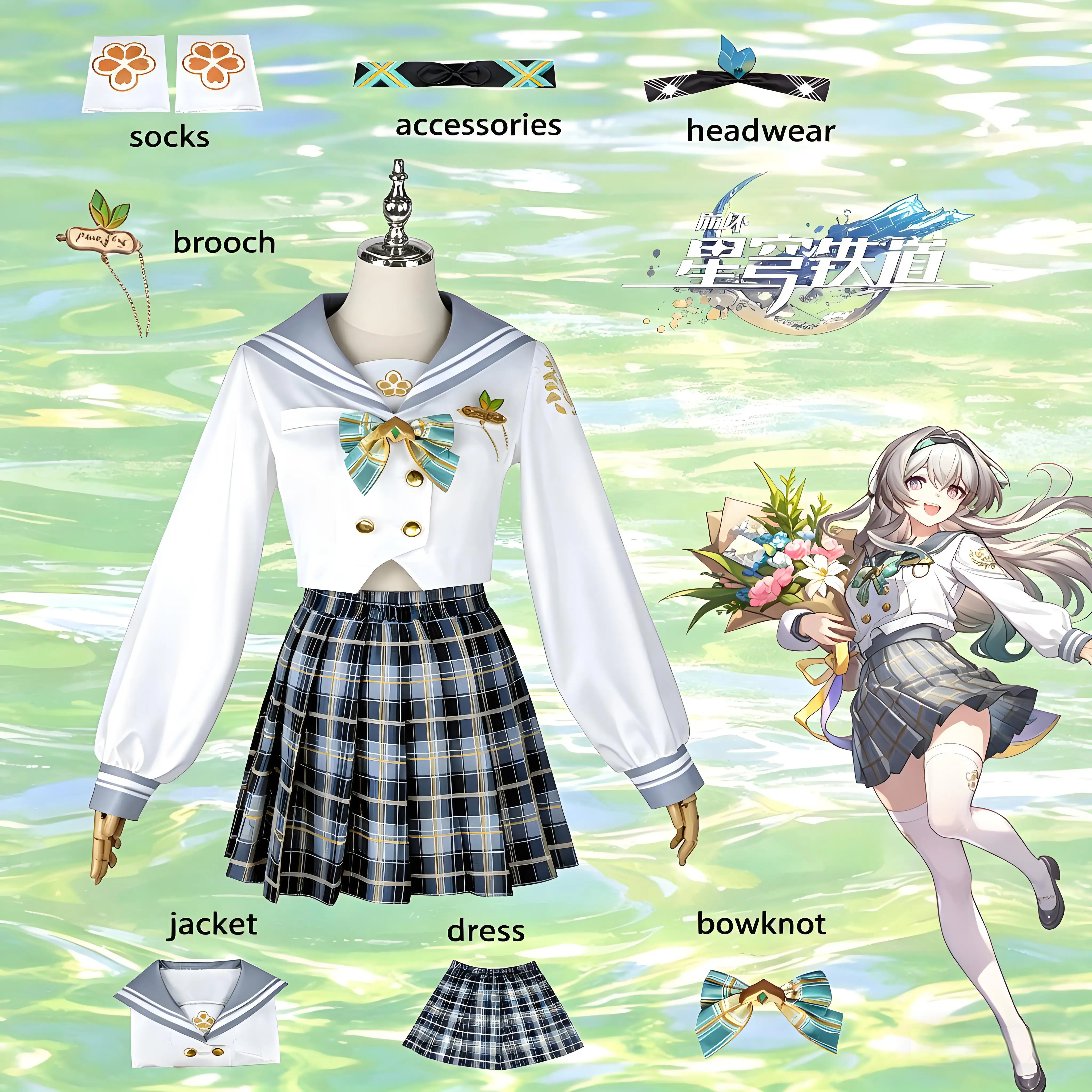 

Spring Gray Double Breasted Sailor Suit Cosplay Costume Japanese School Style Anime Outfit Full Set