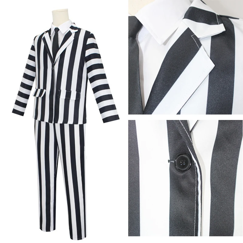 Anime Cosplay Beetle Juicee Costume Black and White Striped Suit Lydia Red Wedding Dress Horror Movie Halloween Scary Ghost Outf