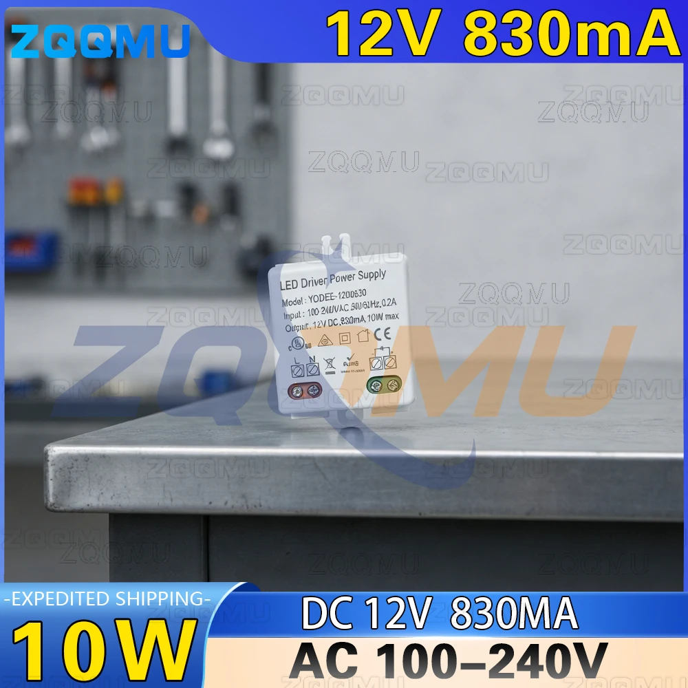 

Драйвер для светодиодов DC12V 10W, блок питания AC100-240V на 12V 830mA, трансформатор для светодиодных лент, домашнего освещения, водонепроницаемый