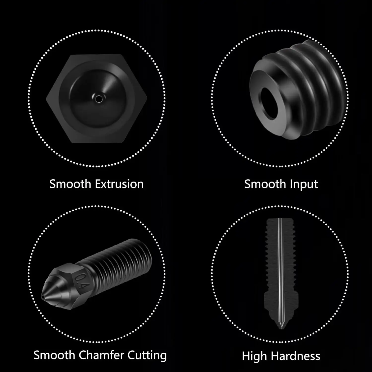 Creality Ender 3 V3 KE Extruderdüse, 4 Stück, 0,4 mm, Düsensatz aus gehärtetem Stahl, Hochgeschwindigkeitsdruck und hoher Durchfluss für K1/K1 Max/CR-M4 – Detail 3