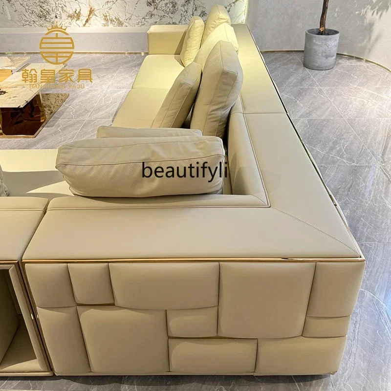 YH8  Italian light luxury leather corner sofa modern simple designer high-end living room furniture