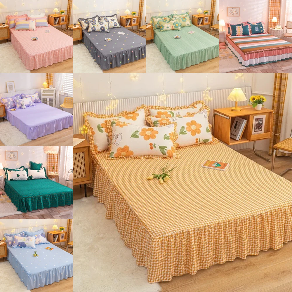 Floral Style Bed Skirt Wtih Lace All Around All-seasons Bed Cover with Ruffles Queen/King Roupa De Cama 침대스커트 (No Pillowcase)