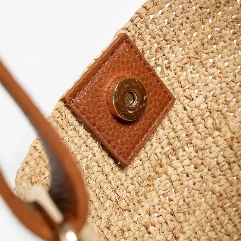 Lafite straw woven tote bag women's handwoven shoulder bucket bag high-end custom straw handbag for casual daily use view 4