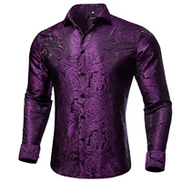 Camisas informales de poliéster y seda de lujo para hombre, blusa de manga larga, esmoquin para graduación, ropa Formal de diseñador de Cachemira púrpura