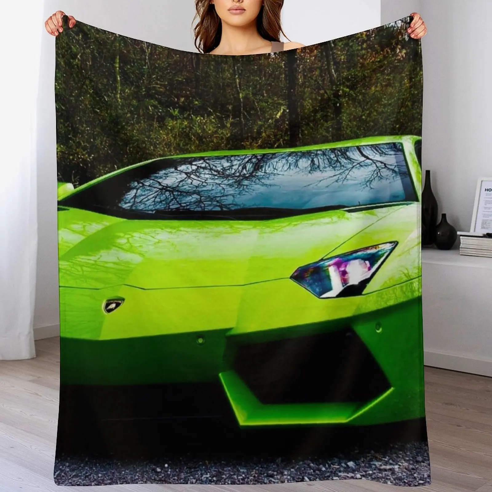 Green Lamborghini Throw Blanket Decorative Sofa Soft Beds Loose Blankets