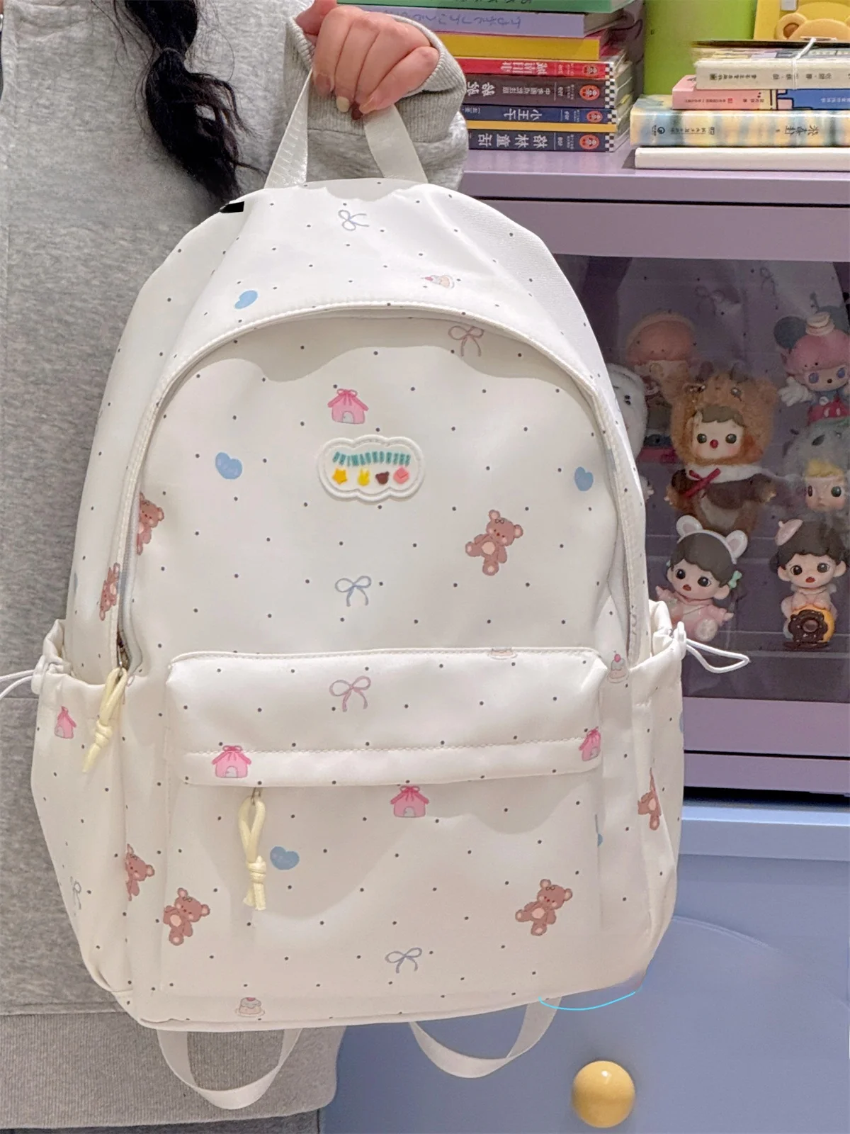 

Sweet College Sle Dual oulder Bapa for Junior And High School Students Waterproof Zipper Closure Bear Design Bookbag