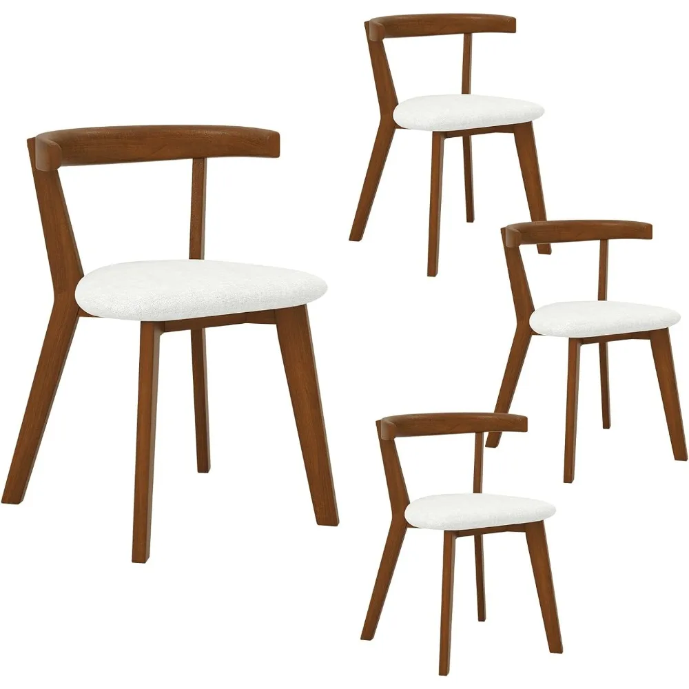 Wooden Dining Chairs Set of 4, Farmhouse Hanging Kitchen Chairs w/Rubber Wood Frame, Padded Seat,Armless Upholstered Side Chairs