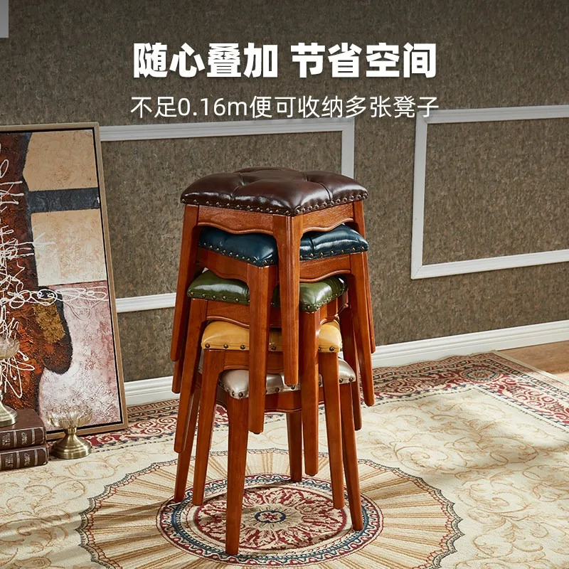 American solid wood living room tall home stackable soft bag spare stool for guests