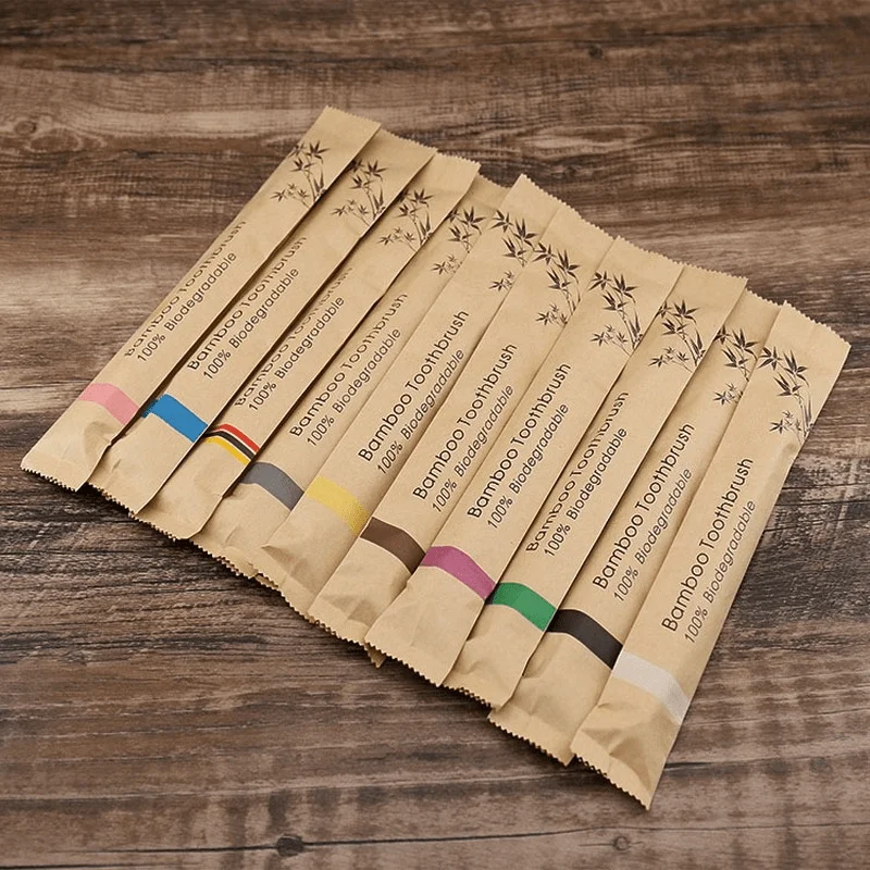 10PCS Bamboo Toothbrushes Colorful Toothbrush Resuable Portable Adult Wooden Soft Tooth Brush For Home Travel Hotel