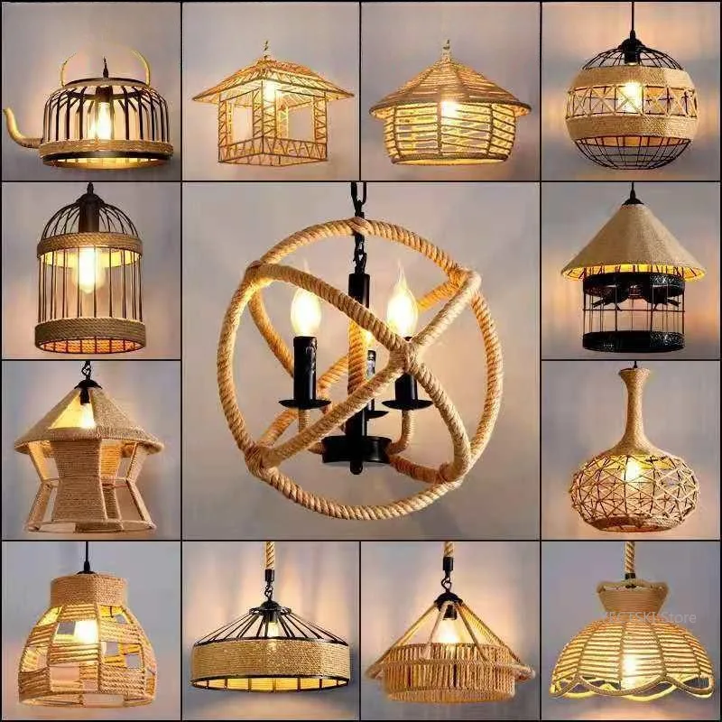 

American style rural hemp rope pendant light, retro industrial style decoration, creative restaurant lighting