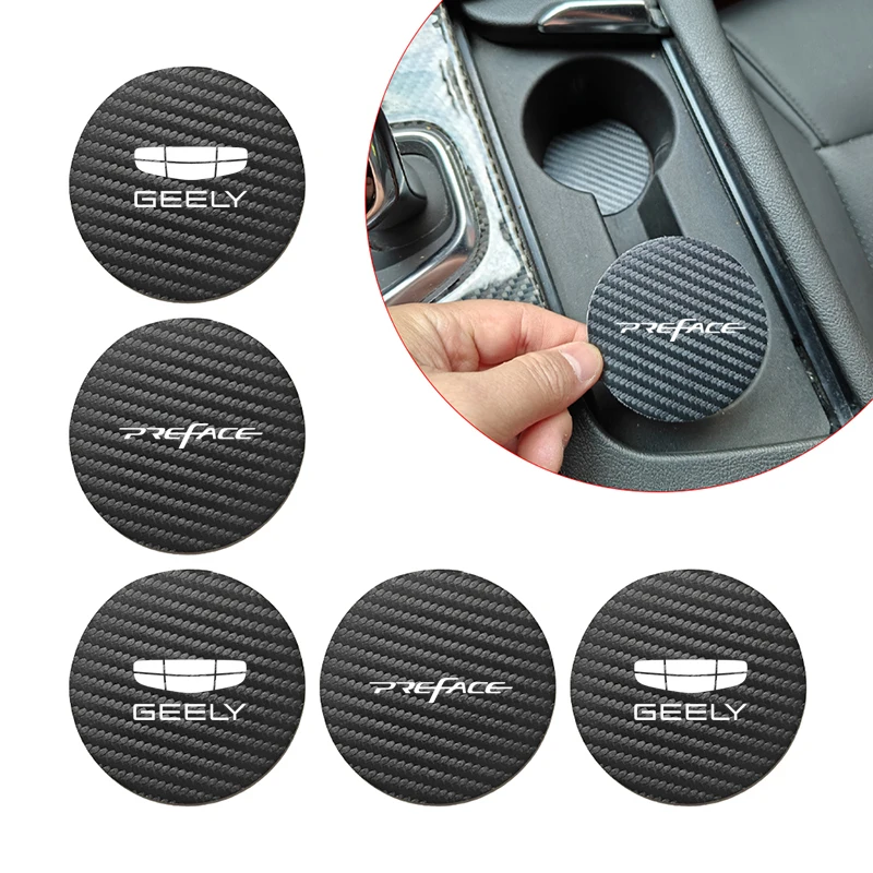 ألياف الكربون بولي Leather الجلود زجاجة السيارة حامل حصيرة كأس الماء منصات لجيلي ستارراي مقدمة 2021 2022 2023 2024 2025 اكسسوارات السيارات #1