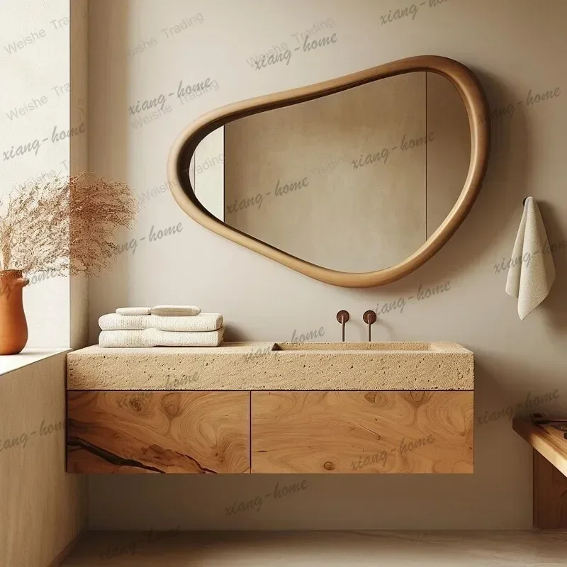 ld Chinese retro wall hanging art decorative mirror irregular bedroom dresser makeup mirror