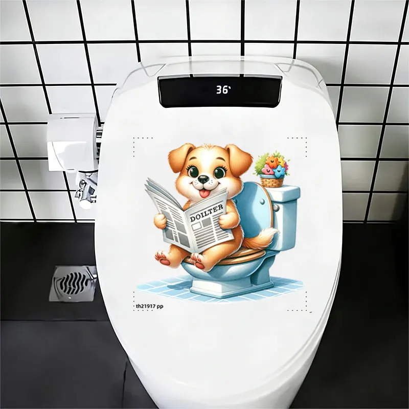 1Pc Fun Toilet Wall Sticker, Cute and Playful Design of a Puppy Sitting on the Toilet Reading a Newspaper, 2D Flat Printed Self-Adhesive Decorative Sticker, Suitable for Toilet Lids, Bathroom Glass, and Wall Decals, Fun and Attractive Stickers That Create a Lively Bathroom Atmosphere, a Fun and Heartwarming Gift for Family, Friends, and Colleagues