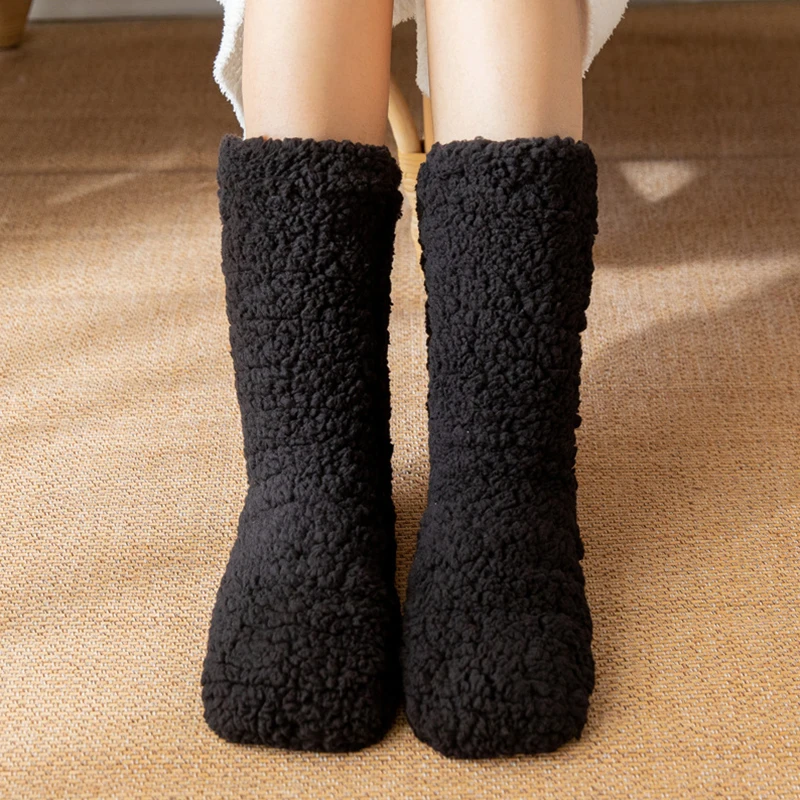 Autumn Winter Socks Cashmere Thickened Thermal Floor Socks for Women Solid Color Velvet Carpet Sleep Socks Slippers Leg Cover