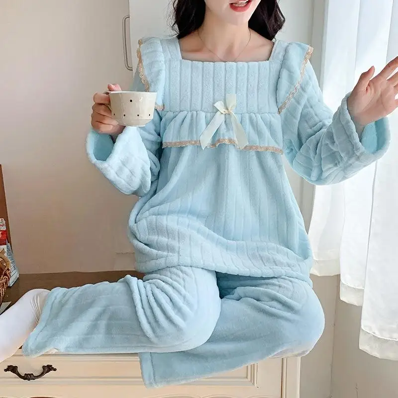 Sweet Temperament Small Fragrance Women's Sleepwear Women's Autumn and Winter Long Sleeved Home Clothes New Girl Gentle Set