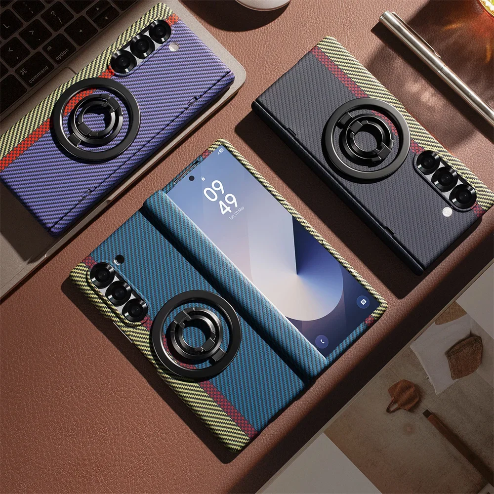 

Магнитный чехол для телефона Samsung Galaxy Z Fold 7, 6, 5, 4, 3, 5G, тонкий ультра противоударный чехол из углеродного волокна с кольцевым держателем на подставке
