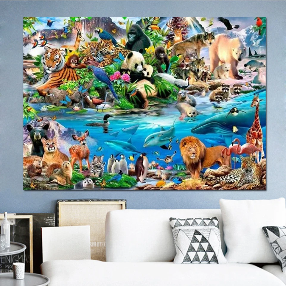 

Diamants Painting Animals Zoo Full Drills Diamond Painting Rhinestone Mosaic Picture Panda Lion Dolphin 5d Crystal Cross Stitch